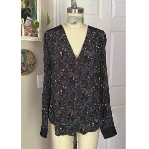 FOREVER 21 Navy Abstract V front Open Back Slouchy Blouse Tunic Shirt *SMALL*